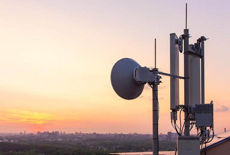 Fixed Wireless Internet Antenna at sunset.